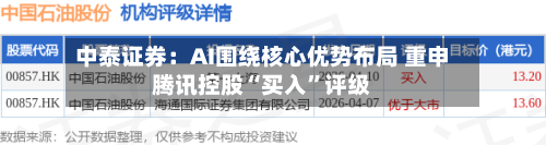 中泰证券：AI围绕核心优势布局 重申腾讯控股“买入”评级