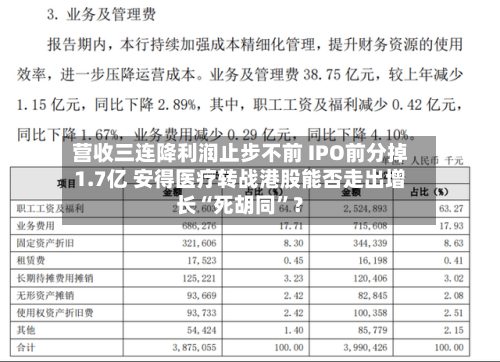 营收三连降利润止步不前 IPO前分掉1.7亿 安得医疗转战港股能否走出增长“死胡同”？