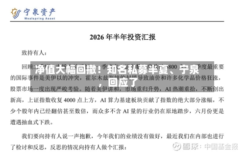 净值大幅回撤！知名私募半夏、宁泉，回应了