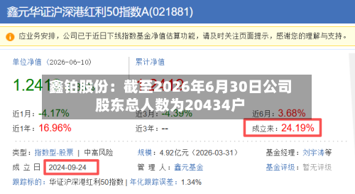 鑫铂股份：截至2026年6月30日公司股东总人数为20434户
